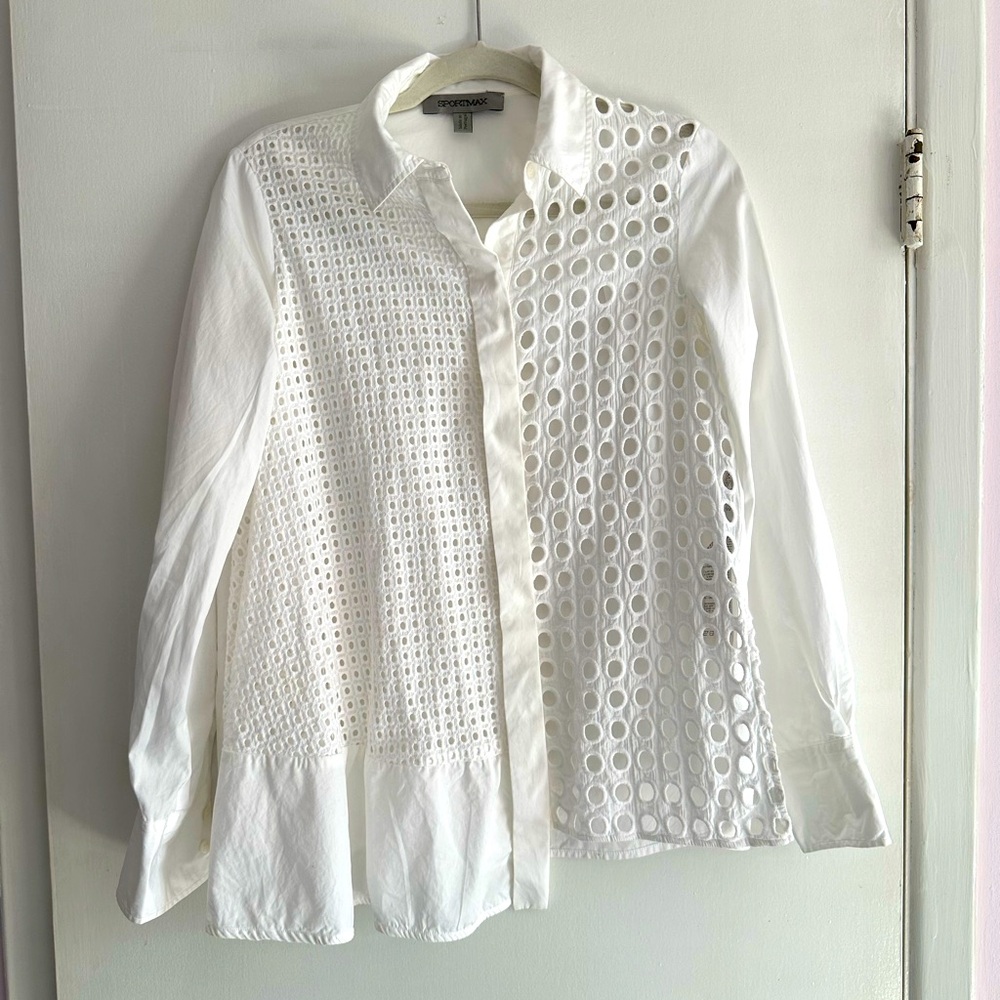Sportmax white eyelet cotton button down shirt